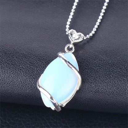 Mythstone Marquise Pattern Natural Crystal Stone Charm Necklace Pendant