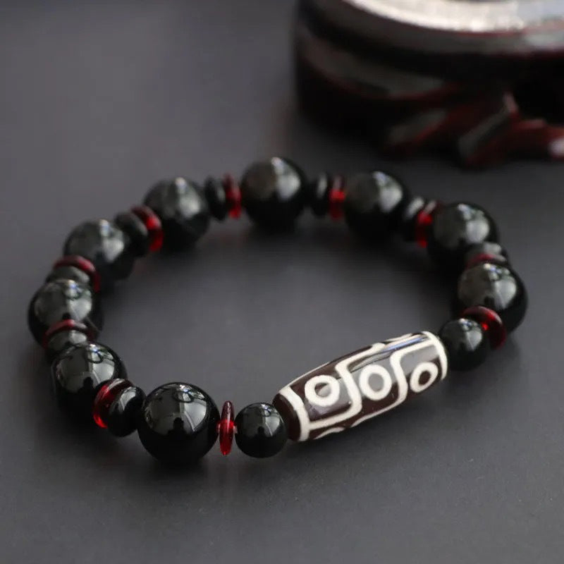 Mythstone Black Onyx Nine-Eye Dzi Bead Wealth Protection Bracelet