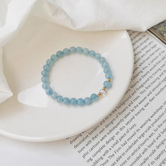 Mythstone 14K Gold Plated Copper Aquamarine White Crystal White Agate Blue Crystal Healing Bracelet