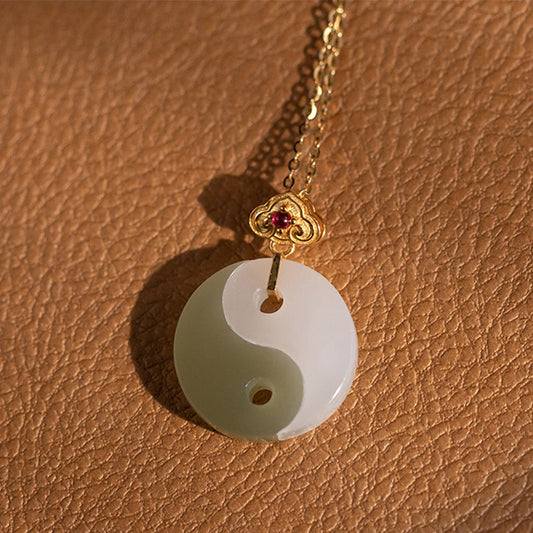 Mythstone Yin Yang Jade 18K Gold Luck Prosperity Necklace Pendant