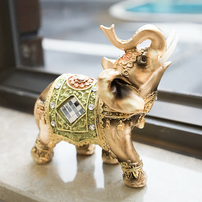 Mythstone Lucky Feng Shui Green Elephant Statue Sculpture Wealth Figurine Gift Home Decoration