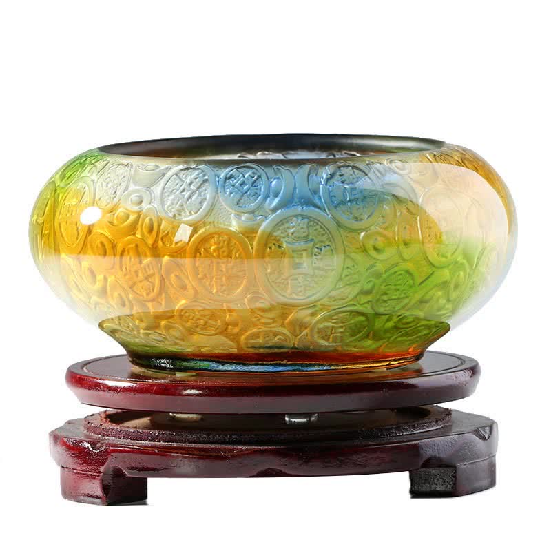 Mythstone Handmade Liuli Crystal Treasure Bowl Ingots Art Piece Home Decoration