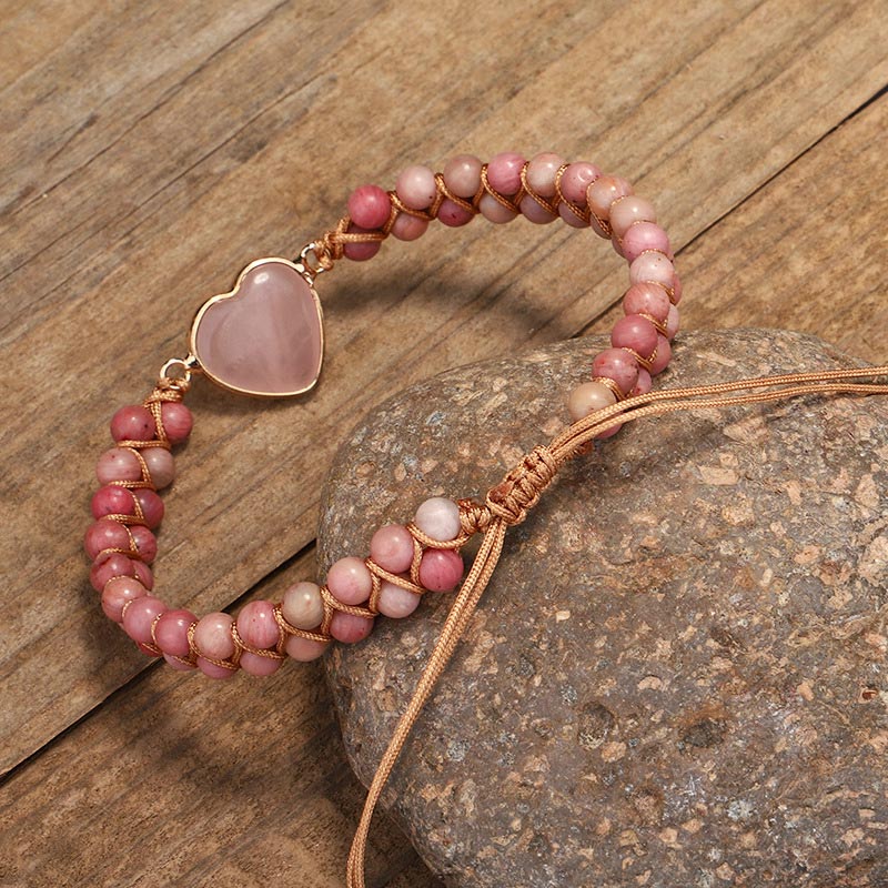 MythStone Natural Rhodonite Love Heart Healing Bracelet