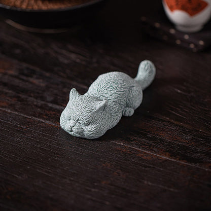 Figura decorativa de escritorio para mascota de té con forma de gato pequeño de Mythstone 