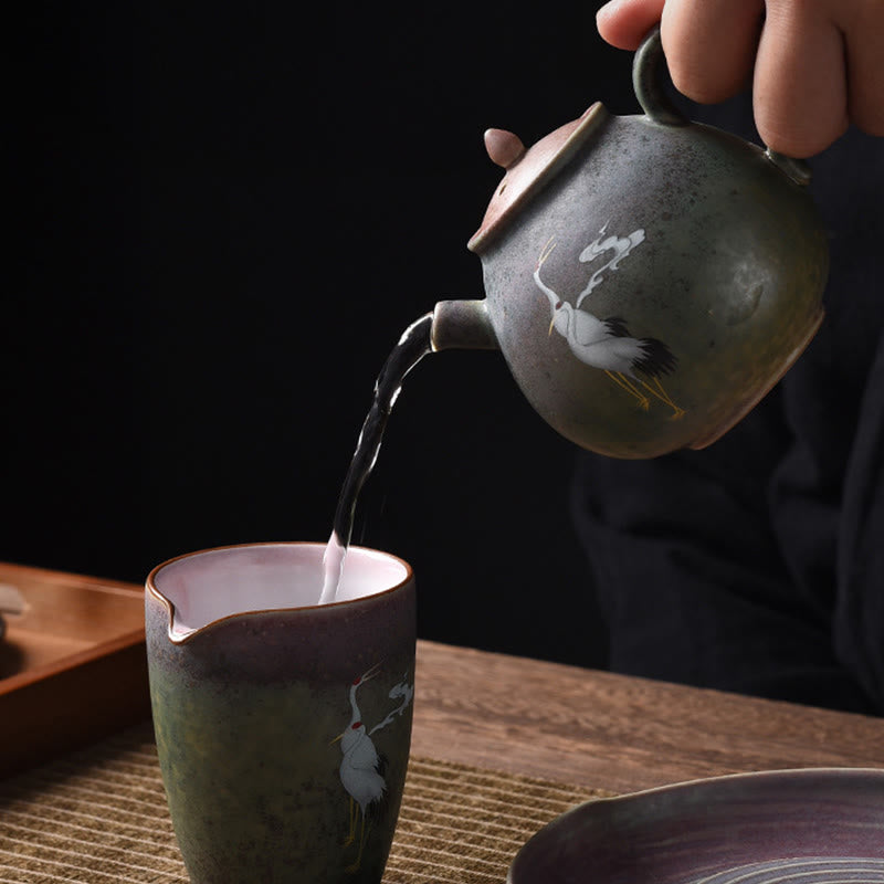 Tetera de cerámica para té chino Gongfu con forma de nube y grulla blanca Mythstone 