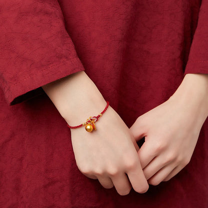 Mythstone Handmade Fu Character Charm Luck Happiness Bell Red Rope Bracelet