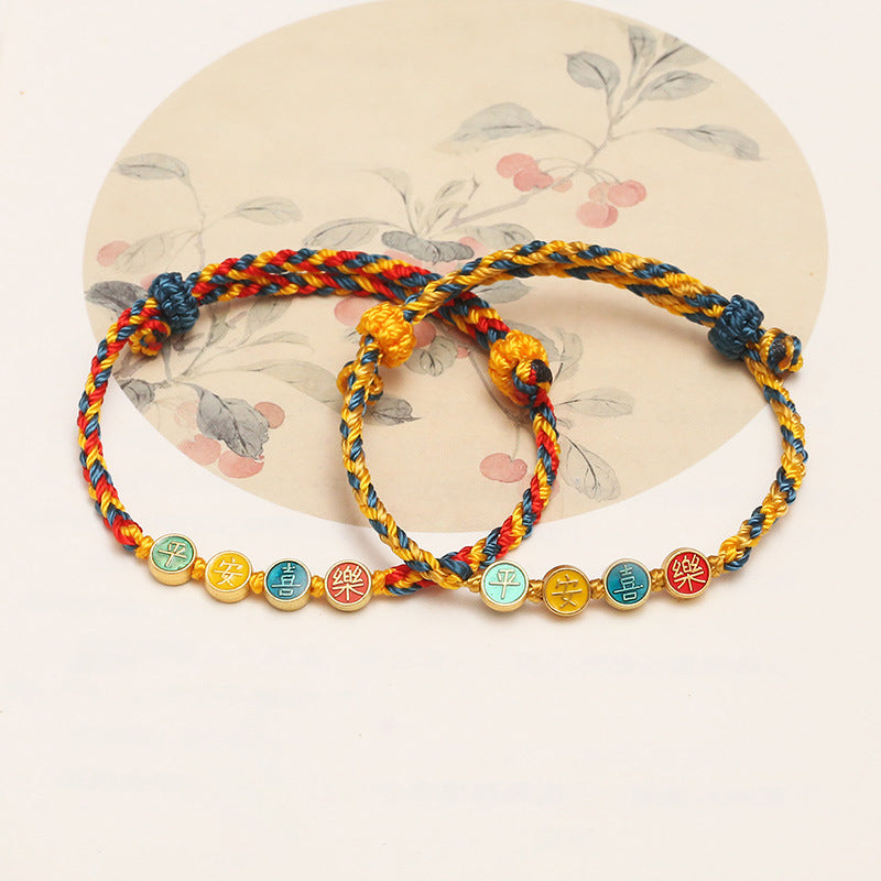 Pulsera trenzada de hilo de color Dunhuang hecha a mano con protección de la paz y la alegría Mythstone 