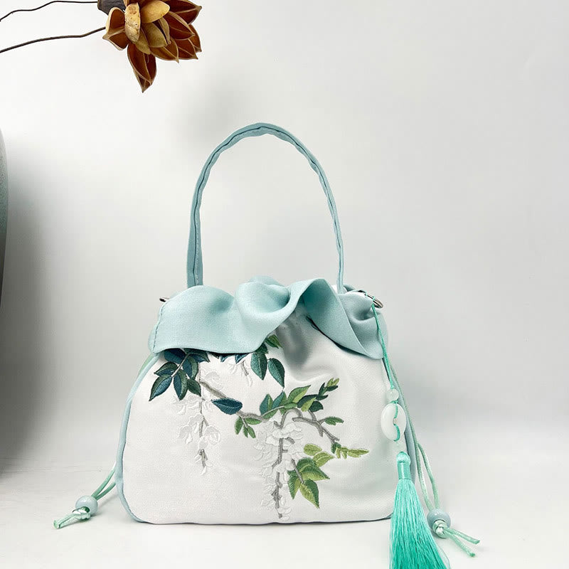 Mythstone Suzhou Embroidery Camellia Magnolia Peony Lotus Silk Tote Crossbody Bag Shoulder Bag Handbag