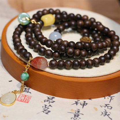 Mythstone 108 Mala Beads Brunei Agarwood Amber Red Agate Peace Buckle Jade Peace Bracelet