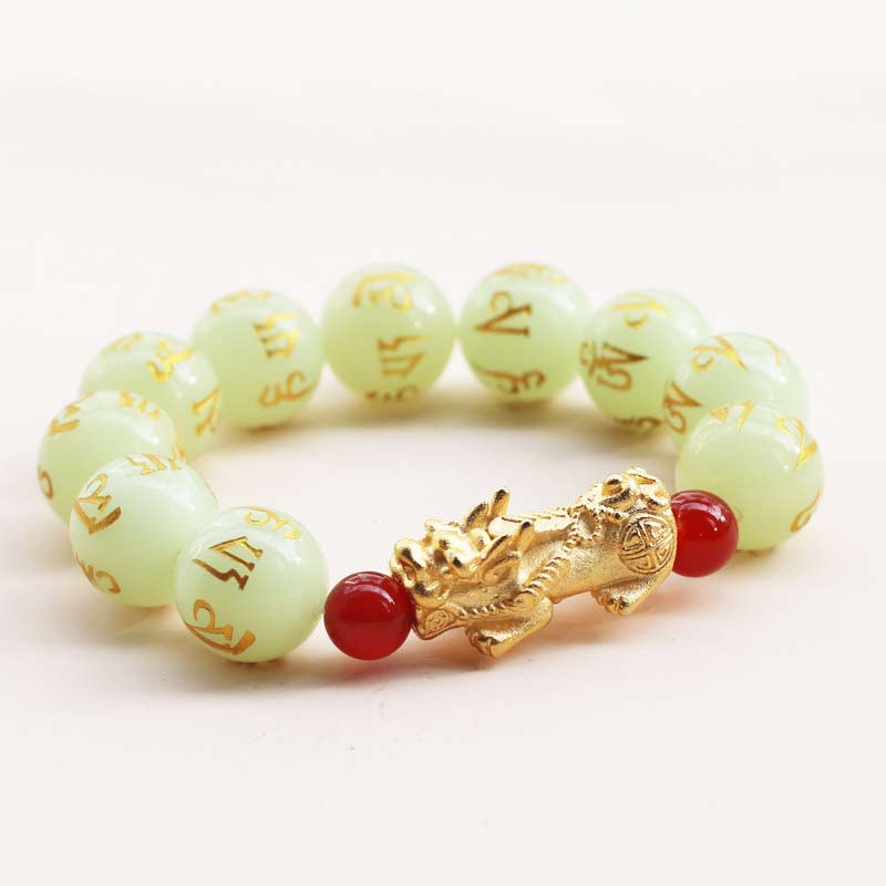 Pulsera de la riqueza con piedra luminosa Pixiu de la suerte de Feng Shui Mythstone