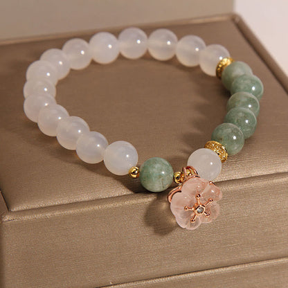 Mythstone White Agate Jade Flower Charm Luck Protection Bracelet