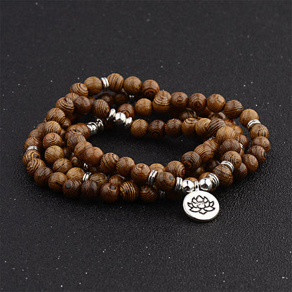 MythStone Tibetan Lightning Strike Wood Bracelet Lotus Buddha Mala