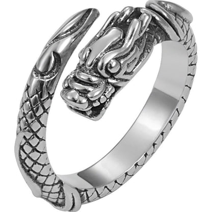 Mythstone Retro Dragon Auspicious Cloud Luck Protection Adjustable Ring