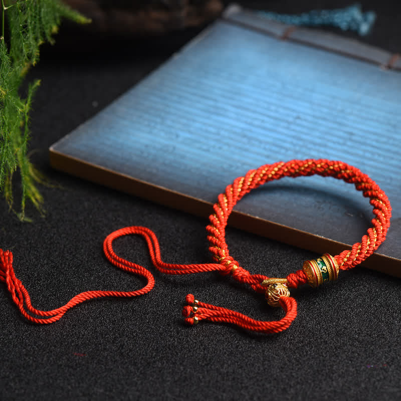 Mythstone Tibetan Handmade Luck Prayer Wheel Bead Charm Weave Colorful String Bracelet