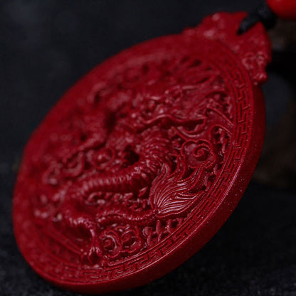 MythStone Year of the Dragon Natural Cinnabar Dragon Protection Necklace Pendant