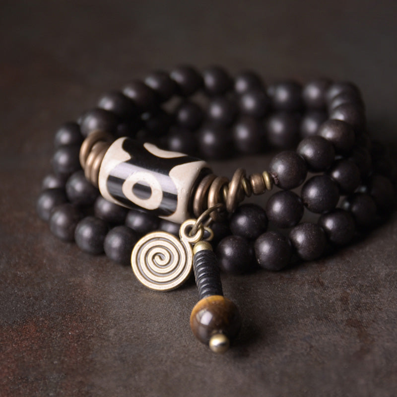 MythStone Ebony Wood Dzi Bead Copper Protection Couple Bracelet