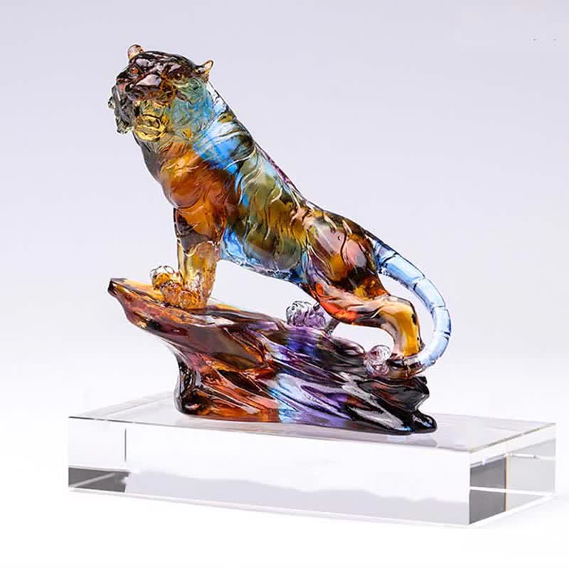 Mythstone Handmade Liuli Crystal Tiger Art Piece Protection Home Decoration