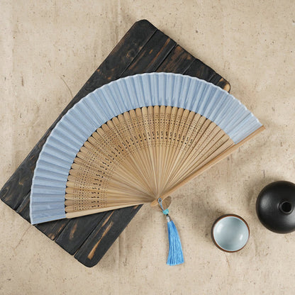 Mythstone Simple Cherry Flower Hollow Engraved Handheld Bamboo Folding Fan