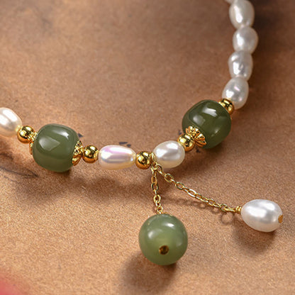 Mythstone 925 Sterling Silver Natural Pearl Hetian Jade Healing Bracelet