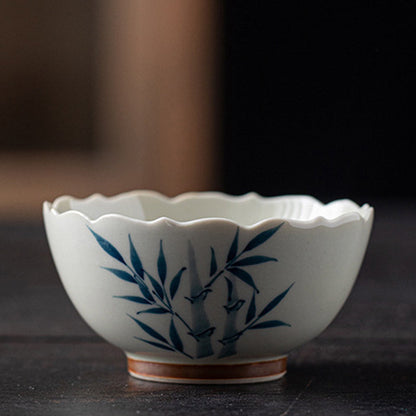 Mythstone Small Blue Bamboo Leaves Ceramic Teacup Kung Fu Tea Cup Bowl