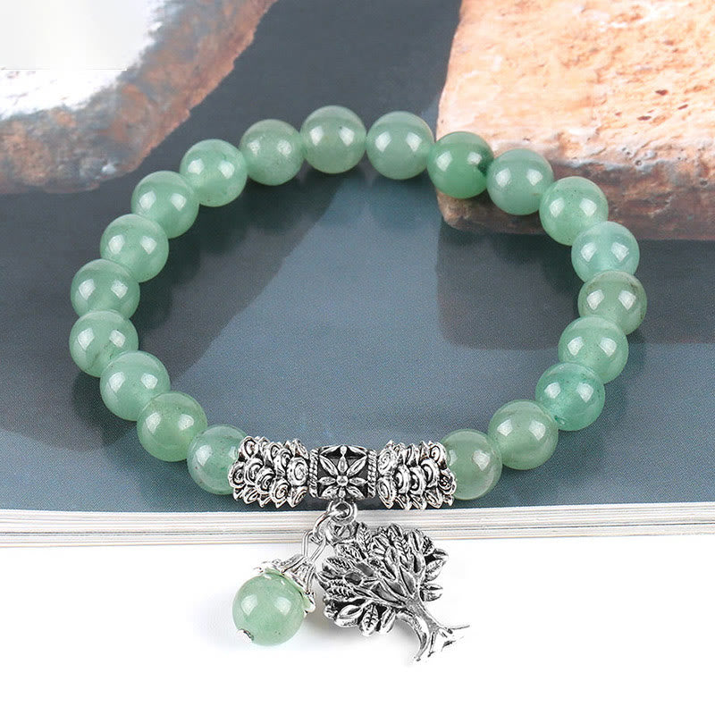 Mythstone Natural Gemstone Tree of Life Lucky Charm Stretch Bracelet