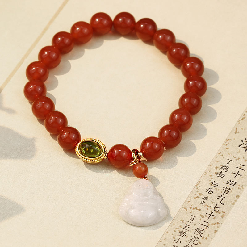 Mythstone Natural Red Agate Buddha Success Bracelet