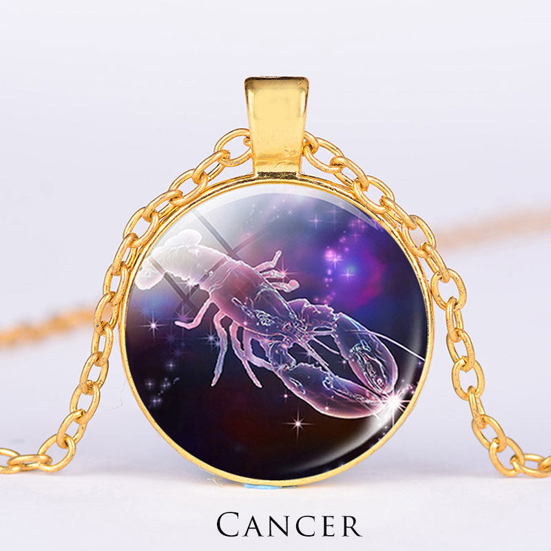 12 Constellations of the Zodiac Moon Starry Sky Protection Blessing Necklace Pendant