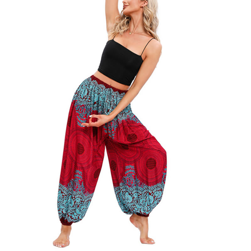 Pantalones de harén con estampado de flores en forma de círculos sueltos Mythstone, pantalones de yoga para mujer 