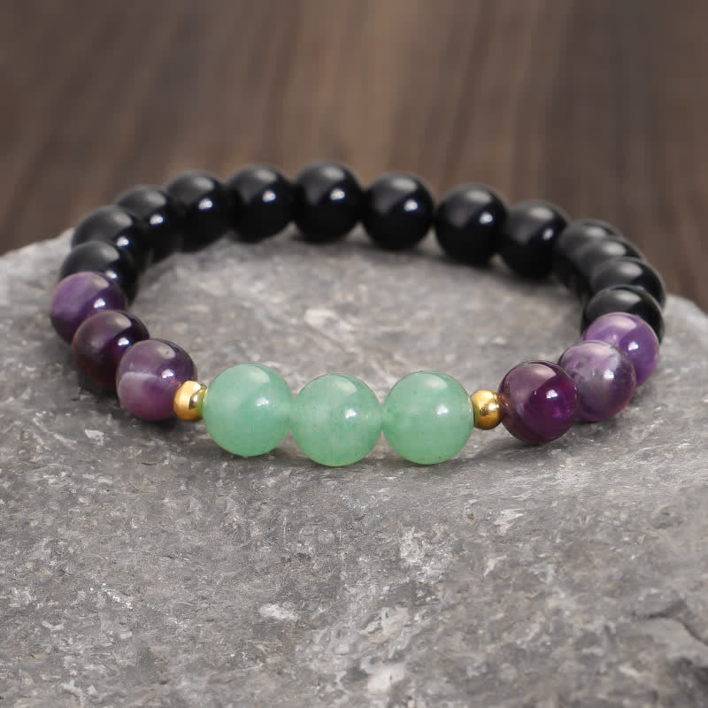 Mythstone 108 Mala Beads Amethyst Green Aventurine Lotus Meditation Bracelet