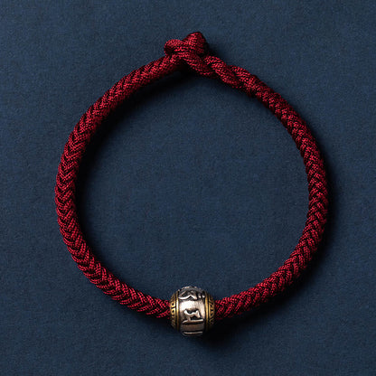 Pulsera trenzada con nudo King Kong y Om Mani Padme Hum hecha a mano en plata de ley 925 de Mythstone, protección de la suerte del Tíbet 