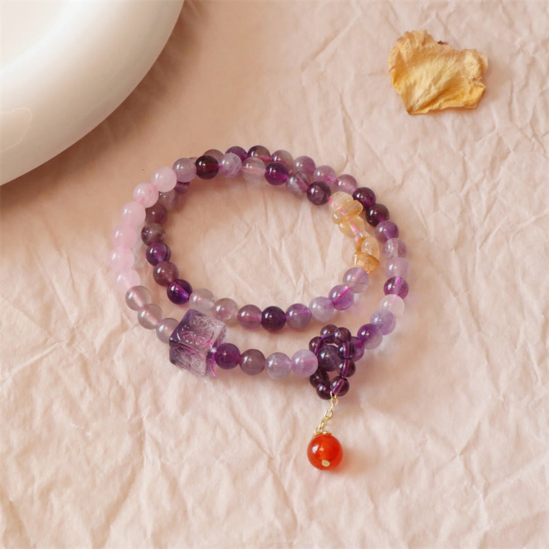 Mythstone Natural Amethyst Citrine Positive Transformation Double Wrap Bracelet