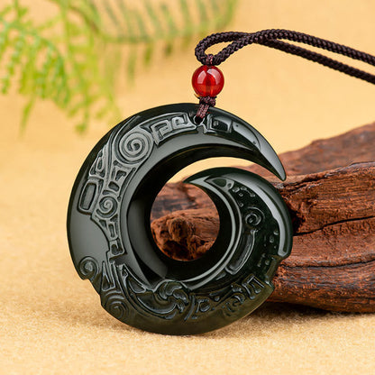 Mythstone One's Luck Improves Design Patern Natural Hetian Cyan Jade Success Necklace Pendant