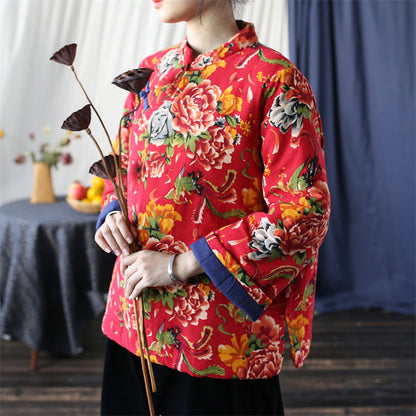 Mythstone Flowers Cotton Linen Jacket Shirt Chinese Northeast Style Winter Clothing