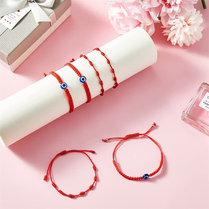 Mythstone 4Pcs Evil Eye Seven Knot Red String Protection Bracelet