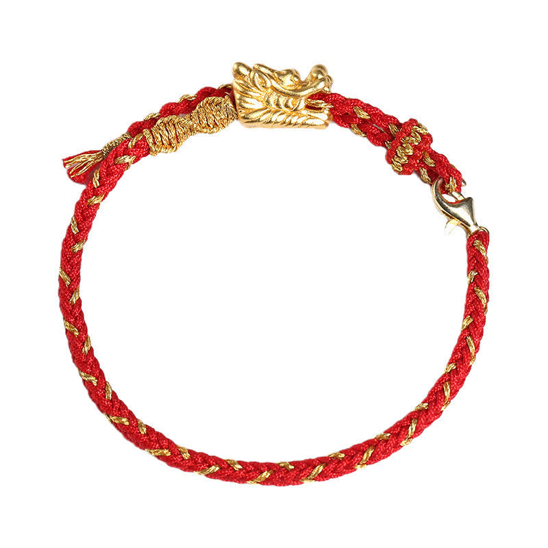 Pulsera trenzada de hilo rojo con nudo de ocho hilos y dragón de la suerte hecha a mano en plata de ley 999 de Mythstone