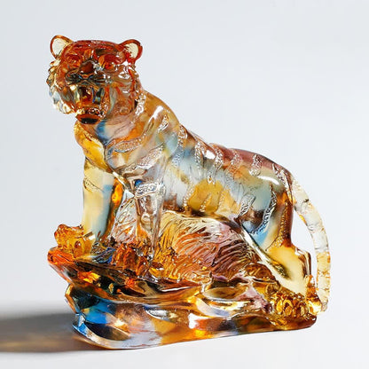 Mythstone Handmade Liuli Crystal Tiger Art Piece Protection Home Decoration