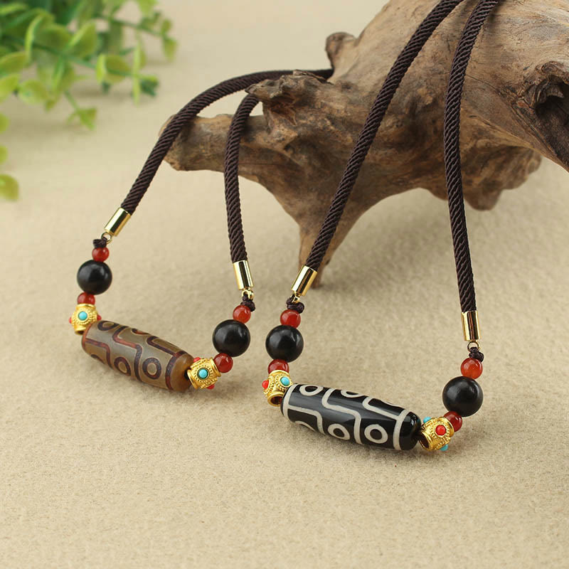 Mythstone Tibetan Nine-Eye Dzi Bead Protection Blessings String Necklace Pendant