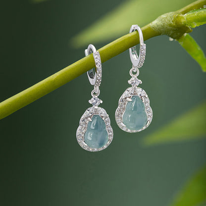 Pendientes colgantes de calabaza de jade verde en plata de ley 925 de Mythstone