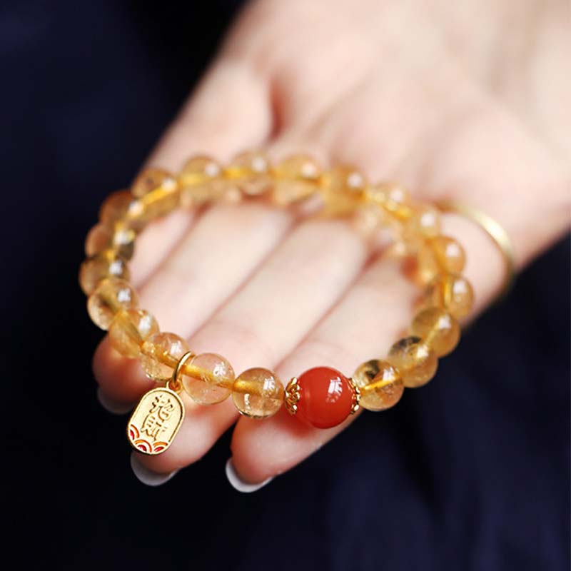 Mythstone Citrine Red Agate Fortune Charm Bracelet