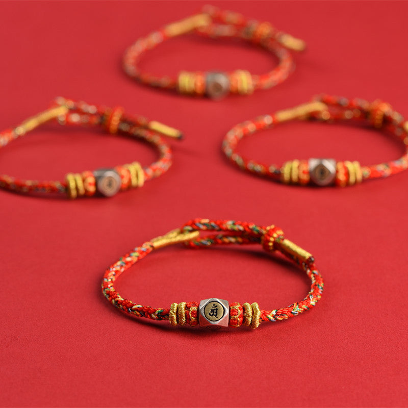 Mythstone 925 Sterling Silver Chinese Zodiac Natal Buddha Red Colorful Rope Luck Handcrafted Bracelet