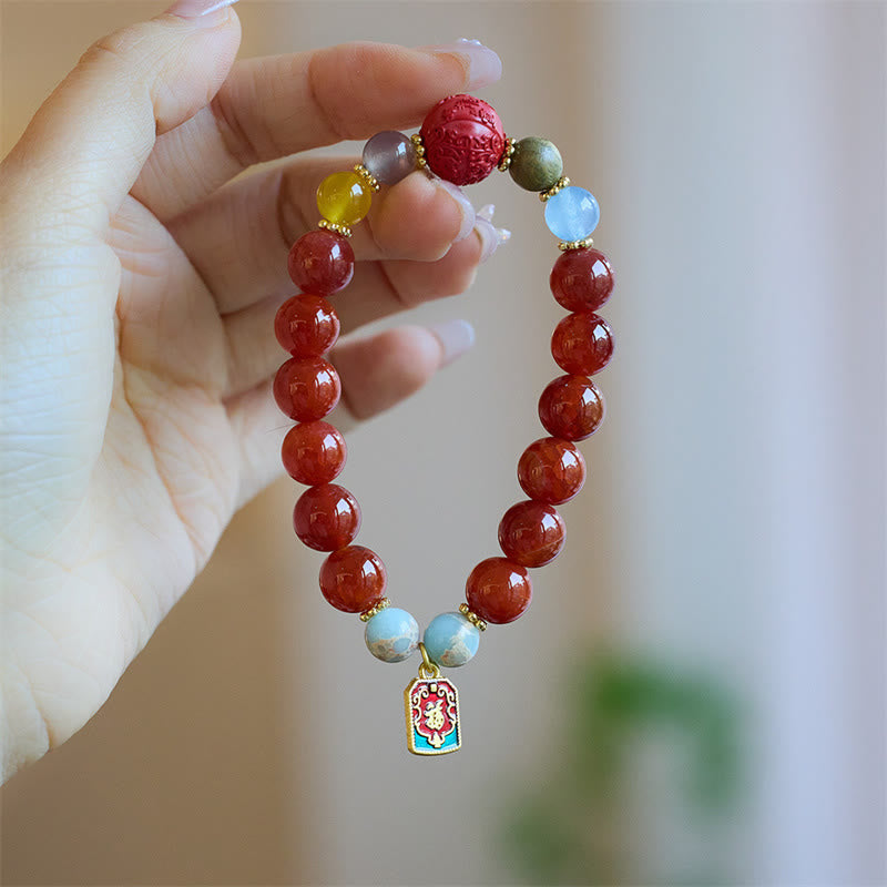 Pulsera con dije de confianza y cola de dragón con carácter Fu y talismán de paz de ágata roja natural de Mythstone 