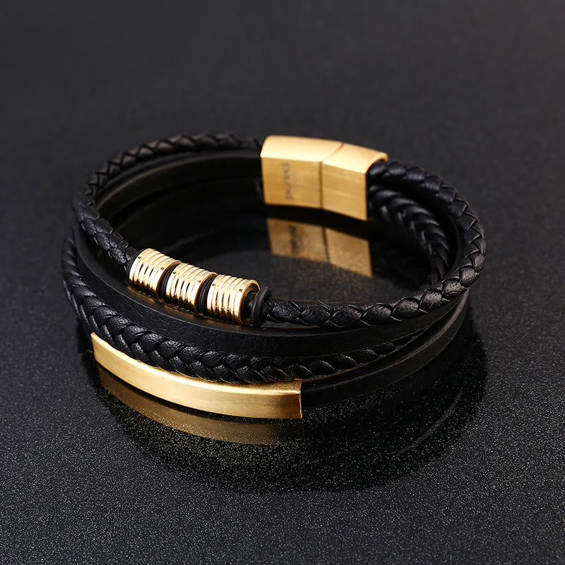 Mythstone Leather Multi-Layer Titanium Steel Balance Braided Magnetic Buckle Bracelet