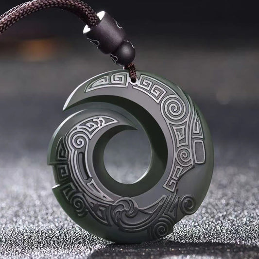 Mythstone One's Luck Improves Design Patern Hetian Cyan Jade Peace Buckle Luck Necklace Pendant