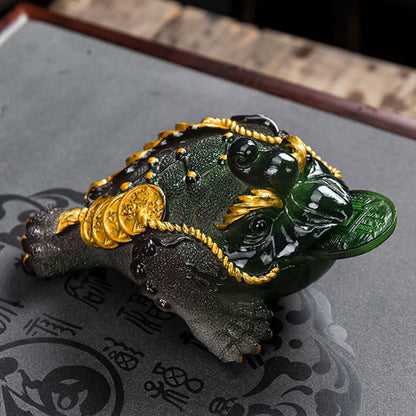 Mythstone Color Changing FengShui Wealth Lucky Frog Copper Coin Tea Pet Resin Figurine Decoration