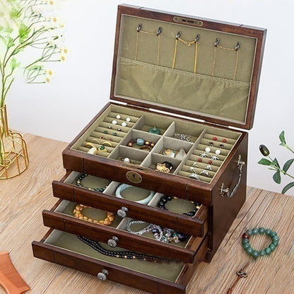 Mythstone Retro Solid Wood Jewelry Box Four-Layer Wooden Jewelry Storage Box