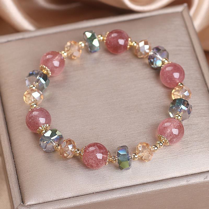 Mythstone Natural Strawberry Quartz Colorful Crystal Positive Bracelet