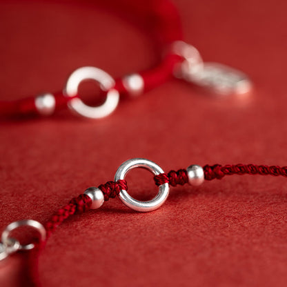 Mythstone 925 Sterling Silver Lucky Fortune Peace Joy Lotus Peace Buckle Red String Bracelet