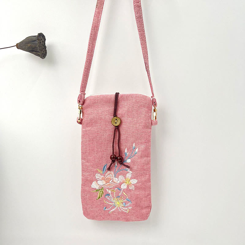 Mythstone Small Embroidered Flowers Crossbody Bag Shoulder Bag Cellphone Bag 11*20cm