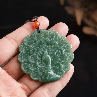 Mythstone Natural Jade Peacock Luck Prosperity Necklace Pendant