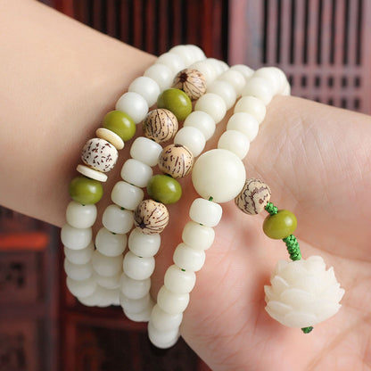 Mythstone White Jade Bodhi Lotus Mala Harmony Necklace Bracelet